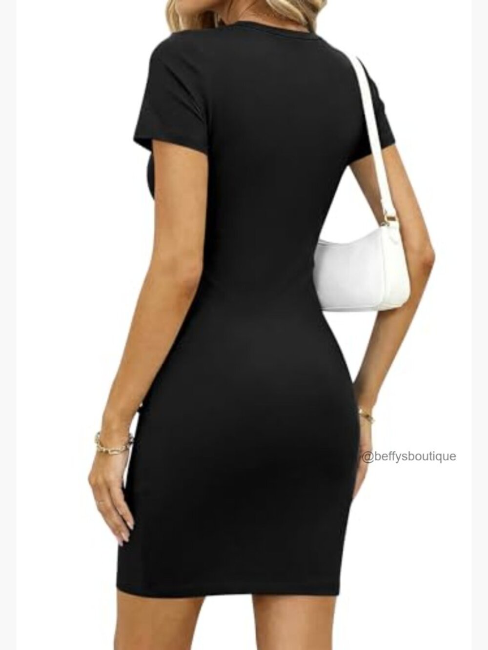 Ruched Bodycon Mini Dress Short Sleeve Crewneck Casual Cocktail Party - Picture 3 of 6